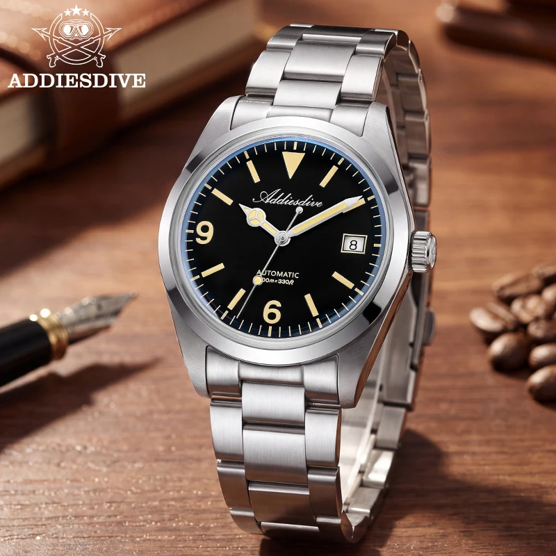 ADDIESDIVE ST2130 Automatic Mechanical Wristwatch 36mm Sapphire Glass Men's Watch 100M Waterproof Date Stainless Steel Luminous