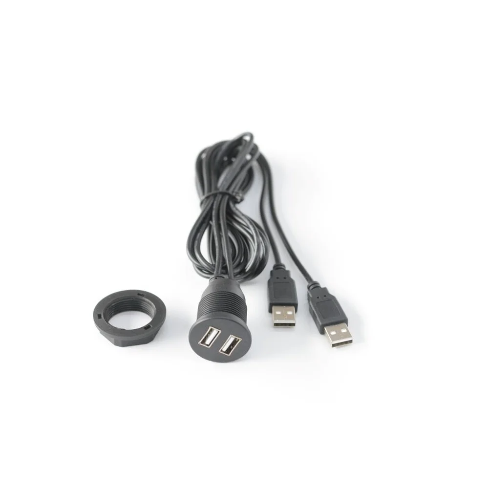 Car Flush Mount USB 2.0 Panel Extension for cable Adapter Socket Dual Female Port for Vehicle RV Motorcycle Audio Setup 150CM