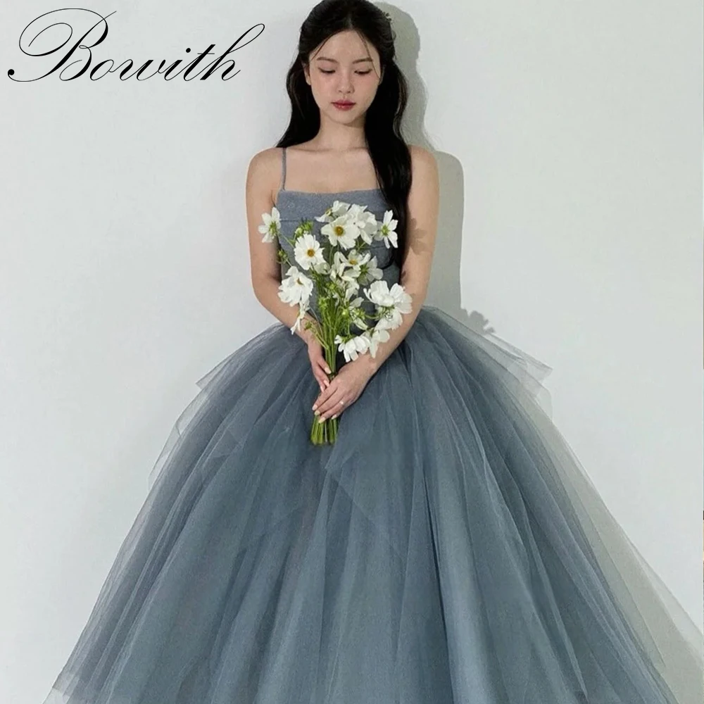 

Bowith Dusty Blue Korea A Line Evening Dresses Photo Shoot Ruffles Tiered Fairy Tulle Evening Gown Customized Corset Prom Dress