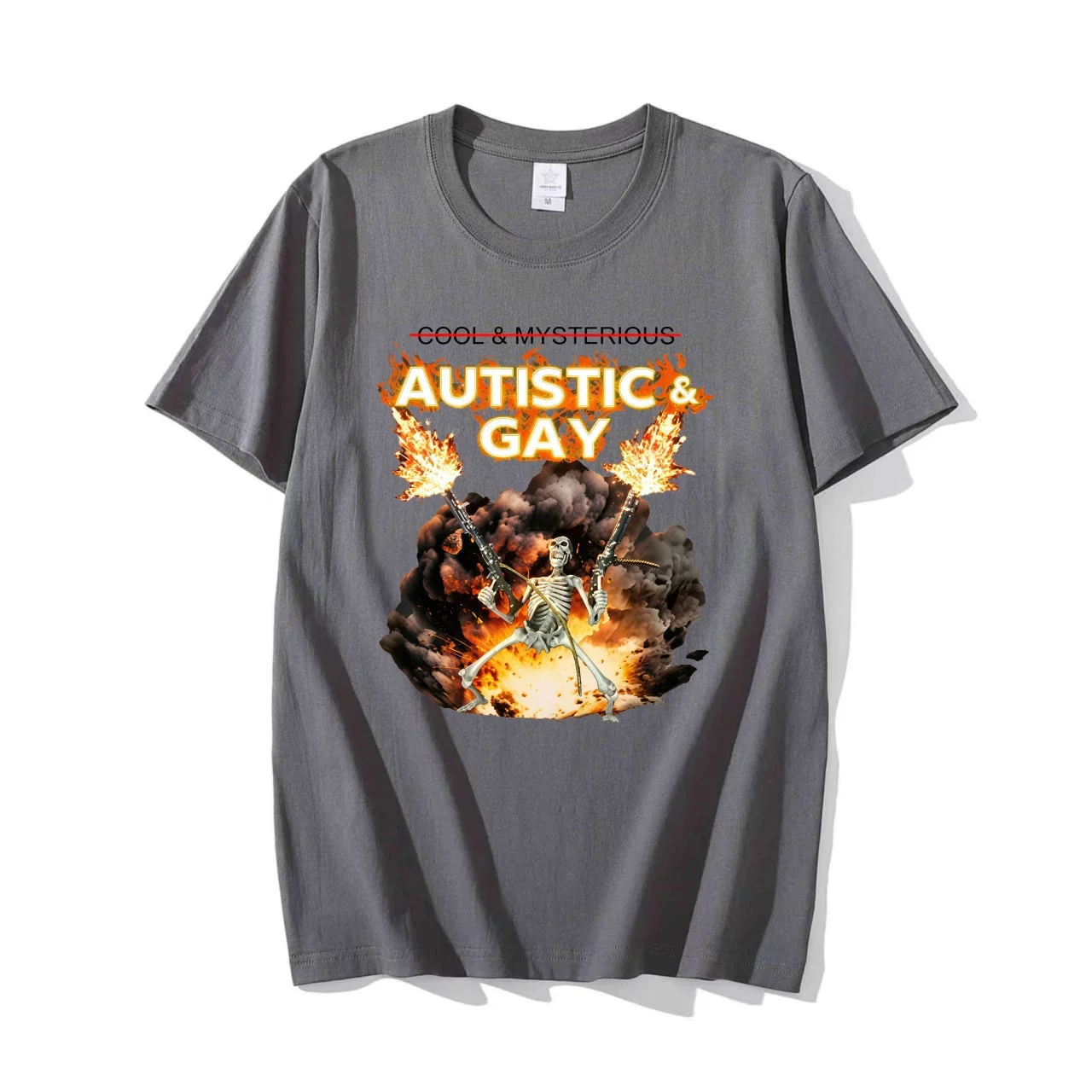 2026 New Autistic and Gay Skeleton Explosion T Shirt Adults Unhinged Skeleton Autism Meme women men T-Shirt  Short Sleeve Tees