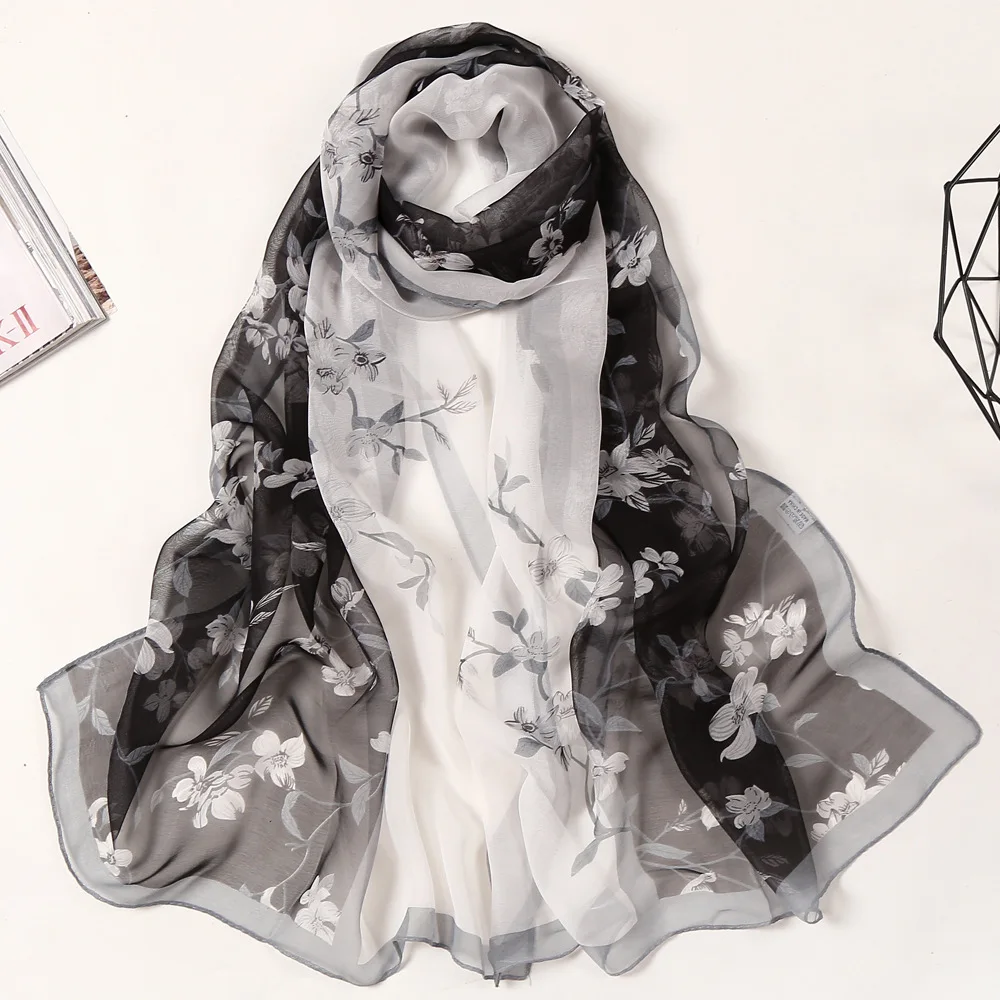 Creatività Two-tone Flower scialle lungo Chiffon Georgette Women Fashion Wraps Bandana sciarpa di seta Foulard elegante fazzoletto da collo Hijab