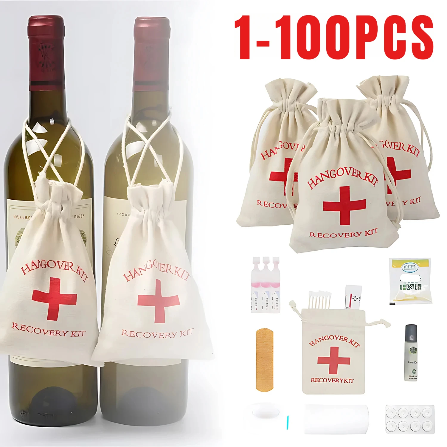 1-100PCS Bachelorette Party Hangover Kit Bags Bride-to-be First Aid Gift Bags Hen Party Supplies Cross Sober Bag Storage Bags