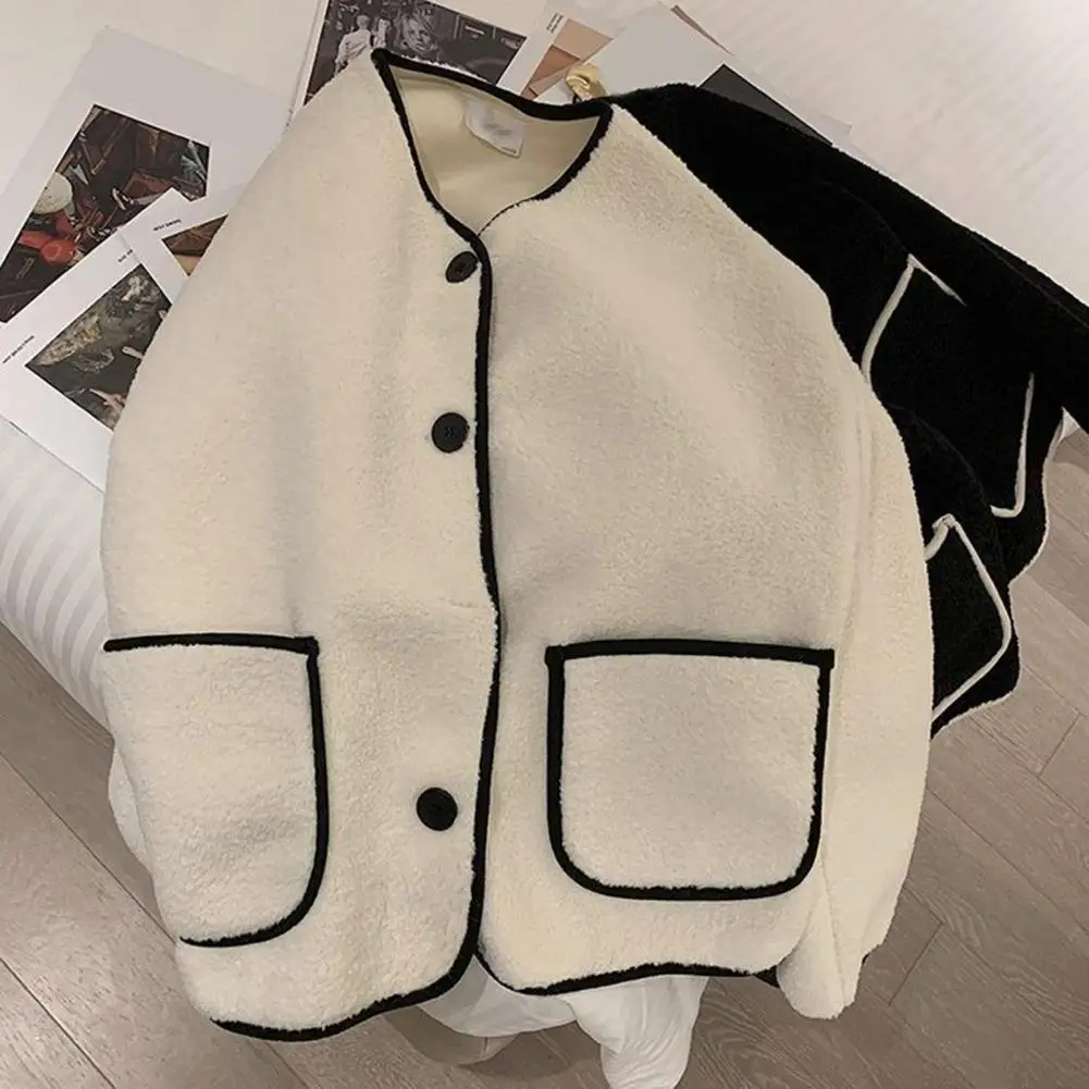 Women Loose Jacket Stylish Women\'s Round Neck Cardigan Coat Thick Warm Colorful Winter Jacket for Cold Resistance Women Thick