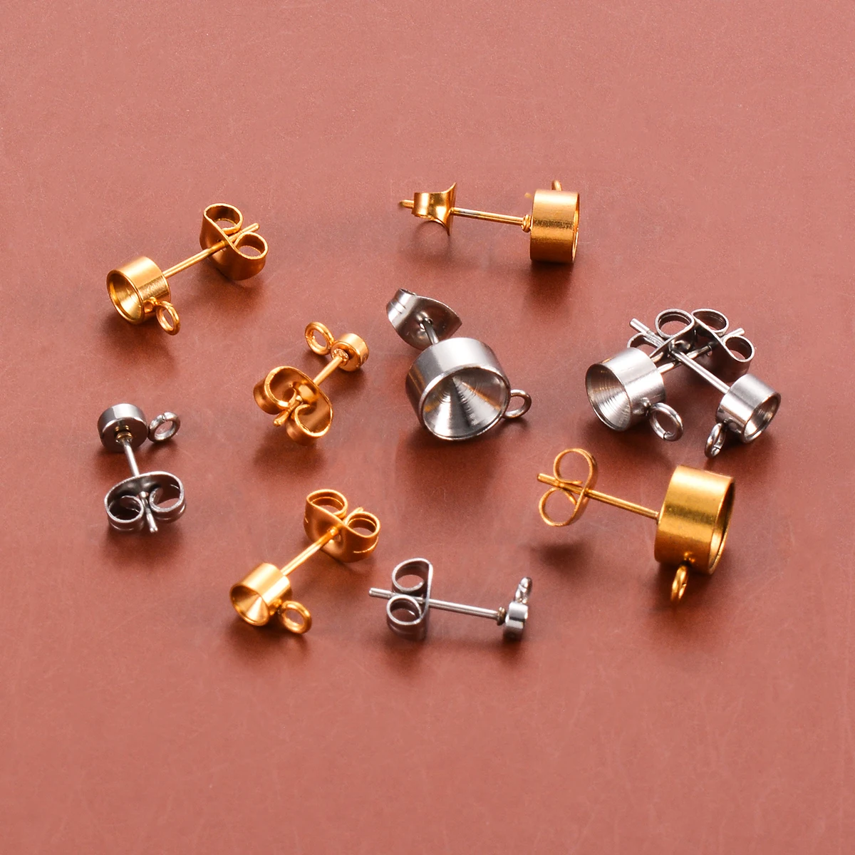 50-100Pcs 3-8mm Stainless Steel Blank Post Stud DIY for Earring Making Jewelry Accesories Wholesale Findings