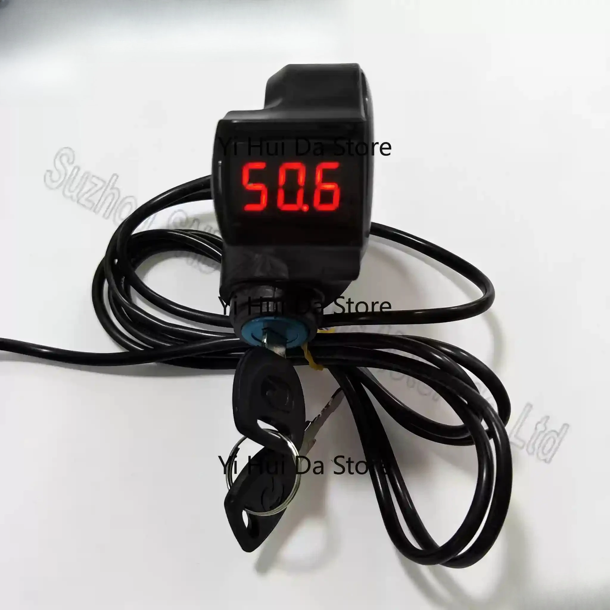 Electric vehicle digital voltmeter, with key electric door lock switch wide voltage 36v48v60v72v LED digital display meter