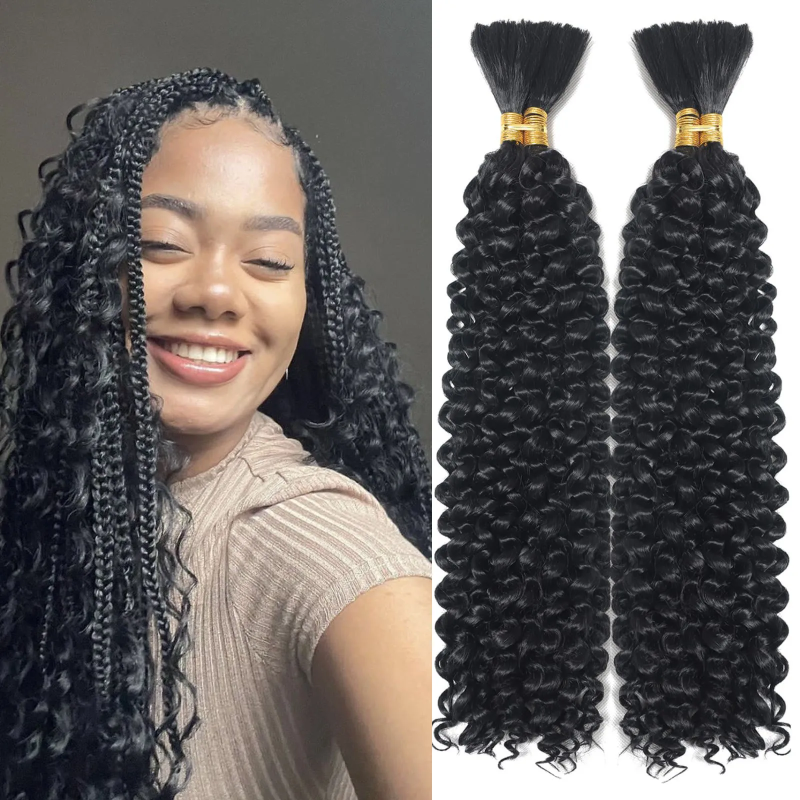 Boho Braids Bulk Hair, Cor Natural, Cabelo Humano para Trança, Extensões para Caixa, 100g, 28in, 2 Pacotes