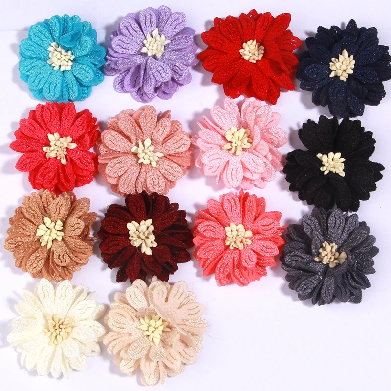 

120Pcs 4.5CM Fabric Flowers With Stamen For Hair Accessories Hairband Apparel Accessories Chiffon Flowers For Headbands