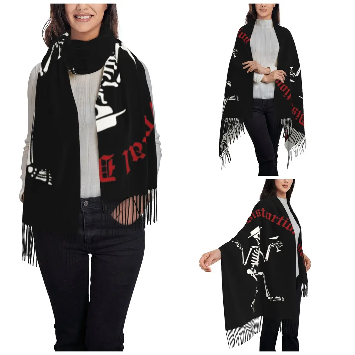 Social Distortion Music Band Scarf for Womens Fall Winter Cashmere Shawls and Wrap Punk Rock Large Scarf with Tassel for Ladies