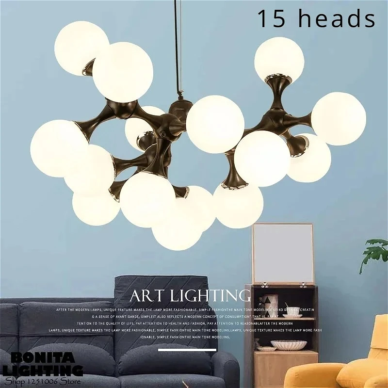 DNA moleculaire kroonluchter, moderne melkachtige glazen bollen hanglamp voor lobby slaapkamer eetkamer, creatieve decorverlichtingsarmatuur - afbeelding 1