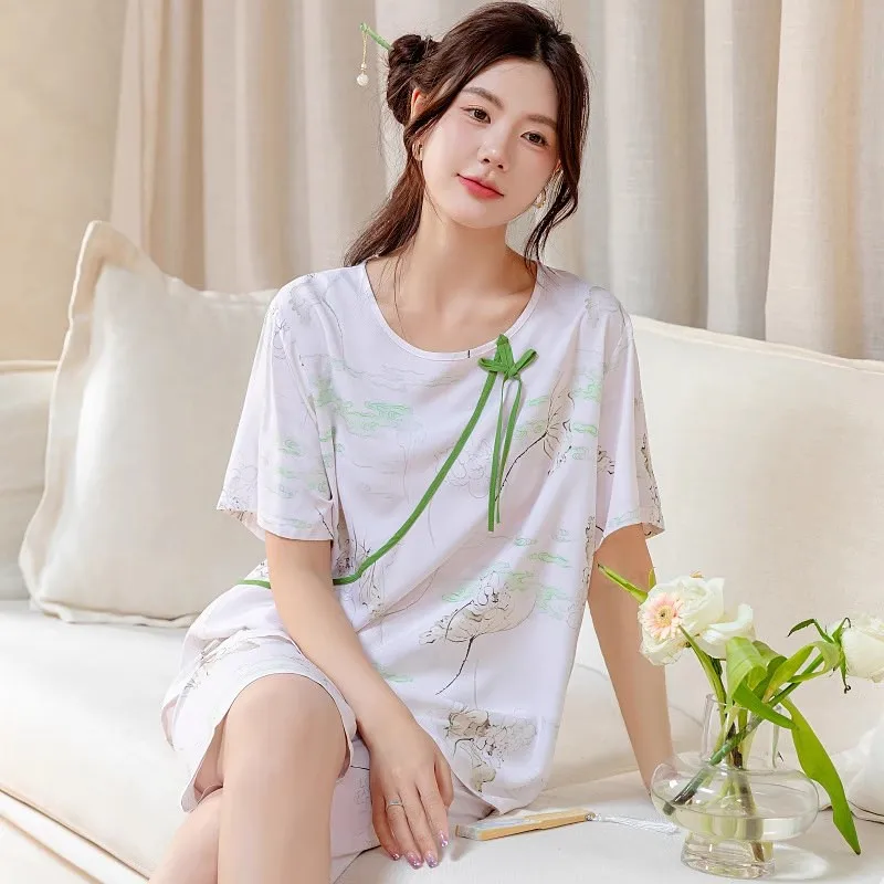 Vintage Print Pajamas For Women New Short Sleeve Capri Pants Set Thin Summer Sleepwear Female China Style Night Pijama Suit