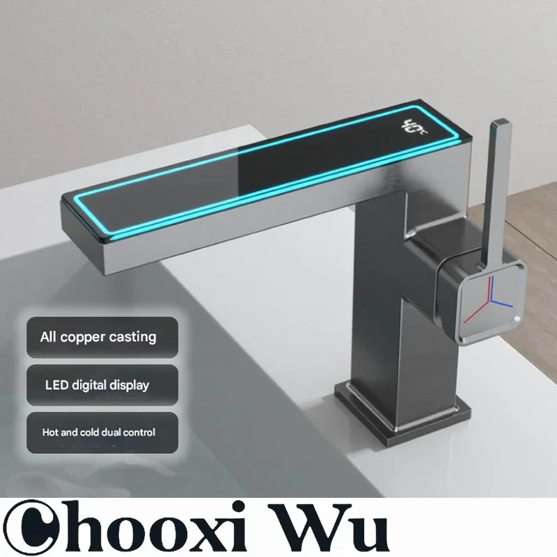 

Gun Grey Bathroom Faucet Intelligent Digital Display LED Basin Hot Cold Water Mixer Sink Tap Brass Washbasin Vanity Tap Tapware