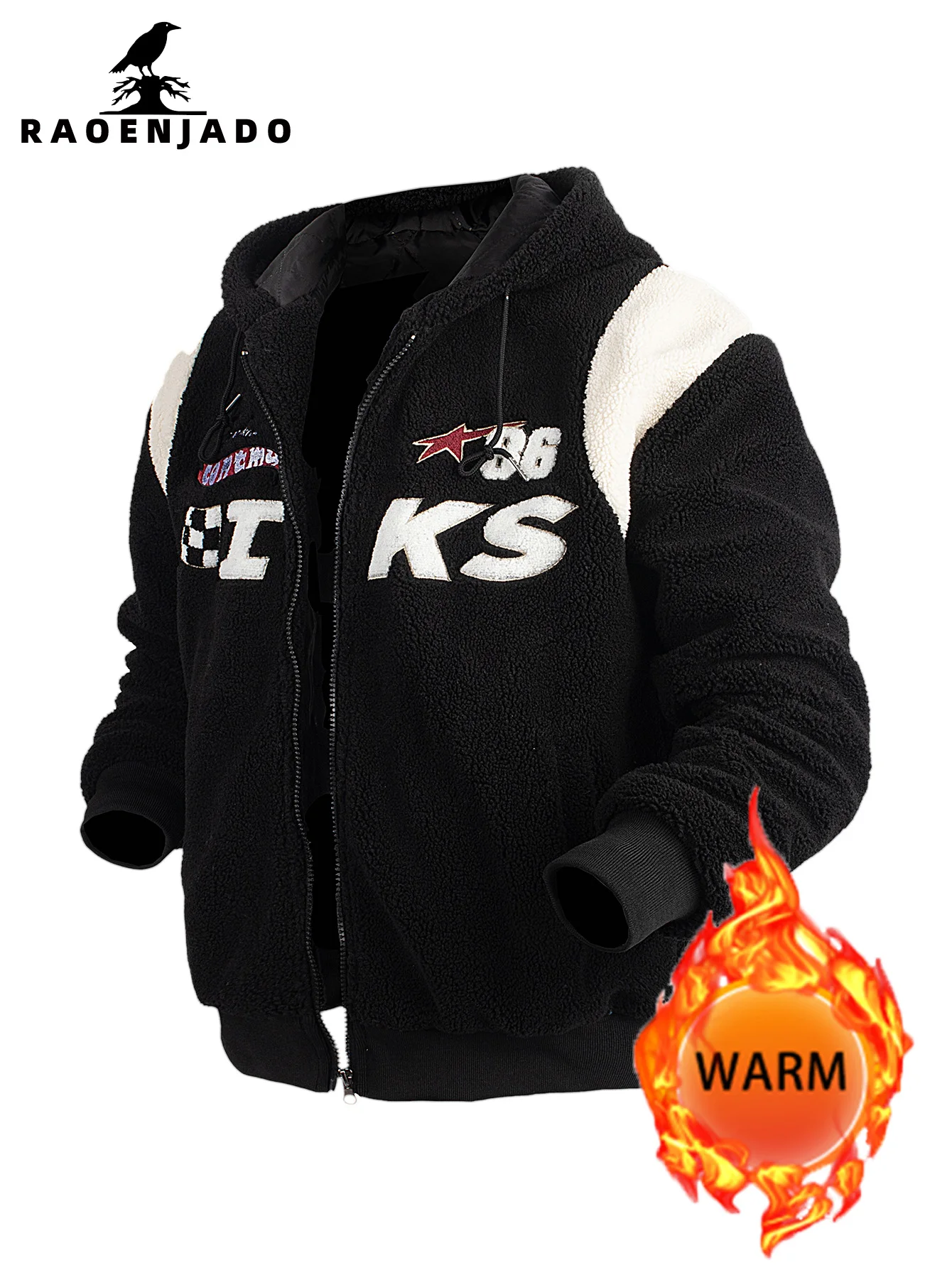 

Men's Hooded Fleece Zip Jacket Thickened Warm Autumn & Winter Outerwear Color-blocking with Pocket Casual Letter Embroidery Coat