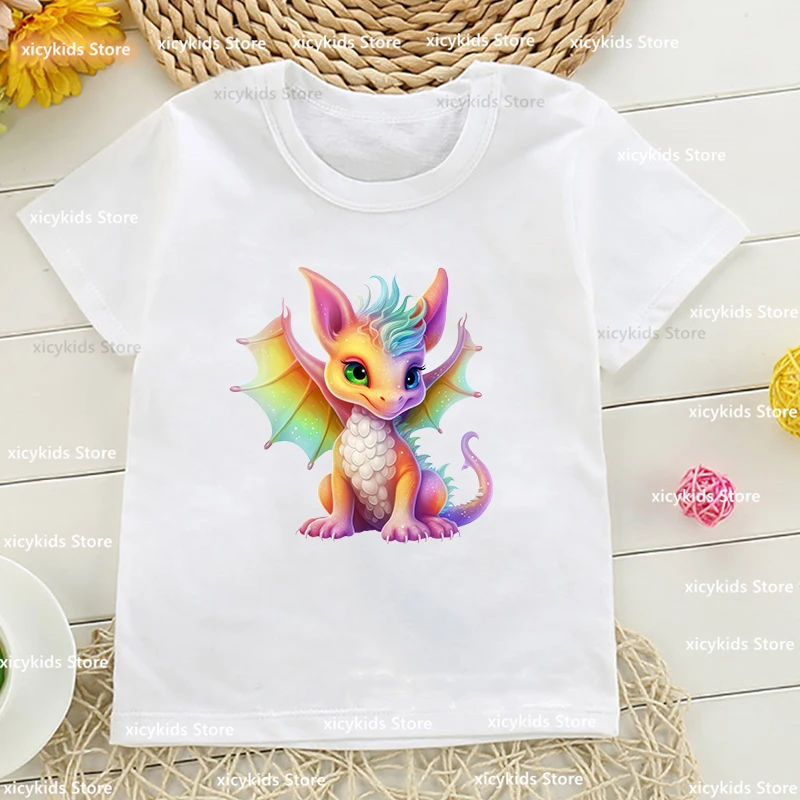 

2024 New Boys t-shirts Five Color Flying Dragon Graphic Print Kids tshirts Fashion Girls t shirt Summer Toddler tshirt 1 to13