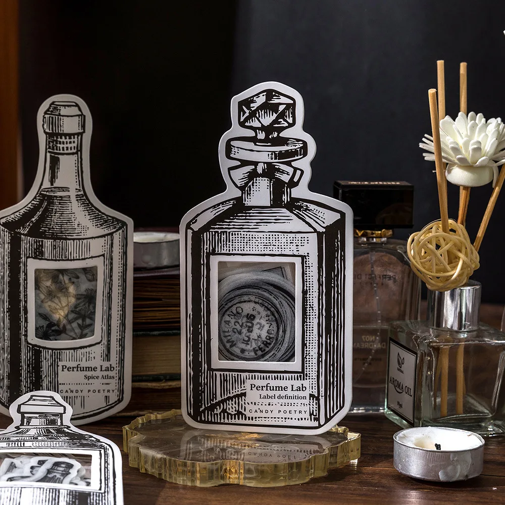 

30 шт., наклейки в виде парфюма, растений, газет