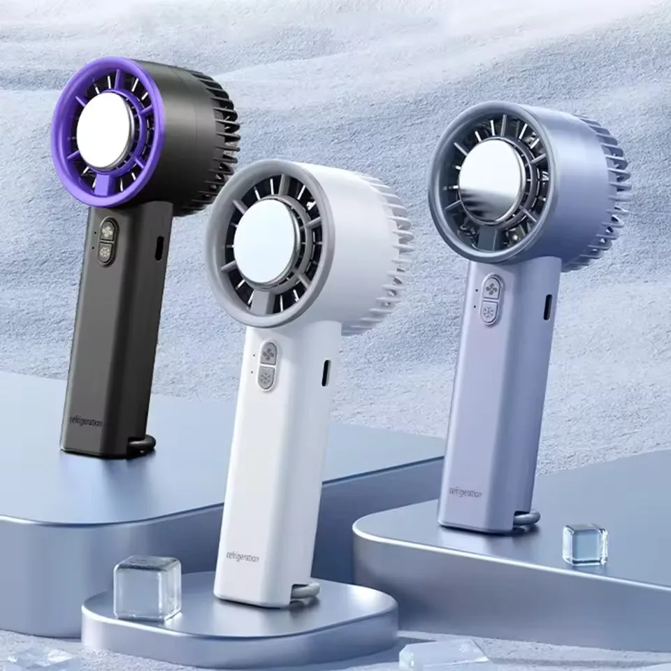 

Handheld Ice Compressed Fan USB Rechargeable Semiconductor Portable Small Rechargeable Turbo Mini Fan Cooling Air Hand fan
