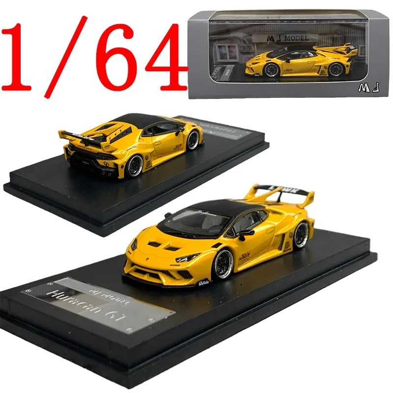 

MJ литая под давлением модель автомобиля Lamborghini из сплава в масштабе 1/64 Lamborghini Huracan GT LBWK, желтые игровые транспортные средства, игрушка для мальчика, подарок, оригинальная коробка