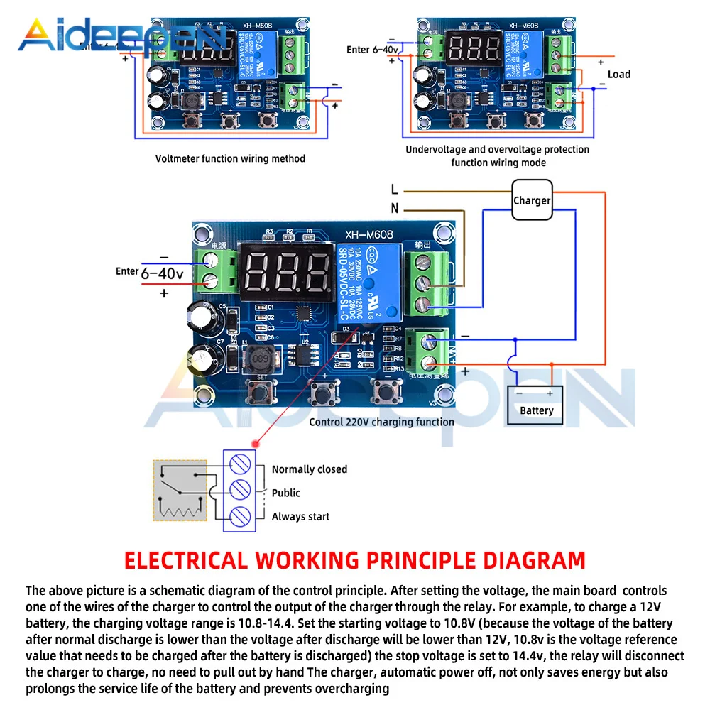 DC6-40V Battery Charge Discharge Switch Module Undervoltage Overvoltage Protection Board Auto Cut Off Disconnect Controller