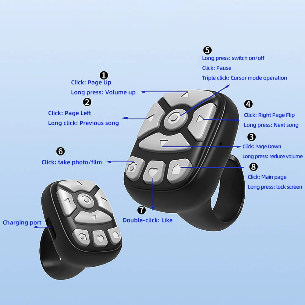 جهاز تحكم عن بعد بلوتوث لصفحة الكتاب الإلكتروني لـ TIK Tok Scrolling Ring Camera تسجيل الفيديو جهاز تحكم عن بعد صغير لهاتف IPhone Ipad ﻿