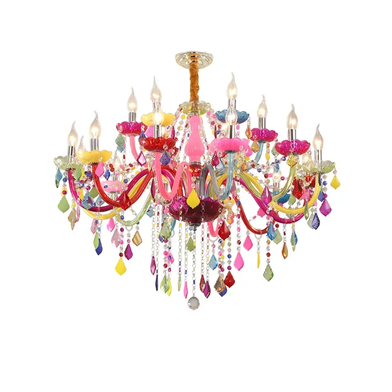 European Style Crystal Chandelier for Kids Room Princess Bedroom Creative Colorful Pendant Light for Cafe Bar KTV Decor