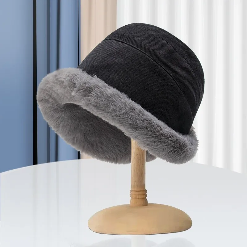 

Versatile plush lamb wool fisherman's hat casual wide brimmed warm plush basin hat for women