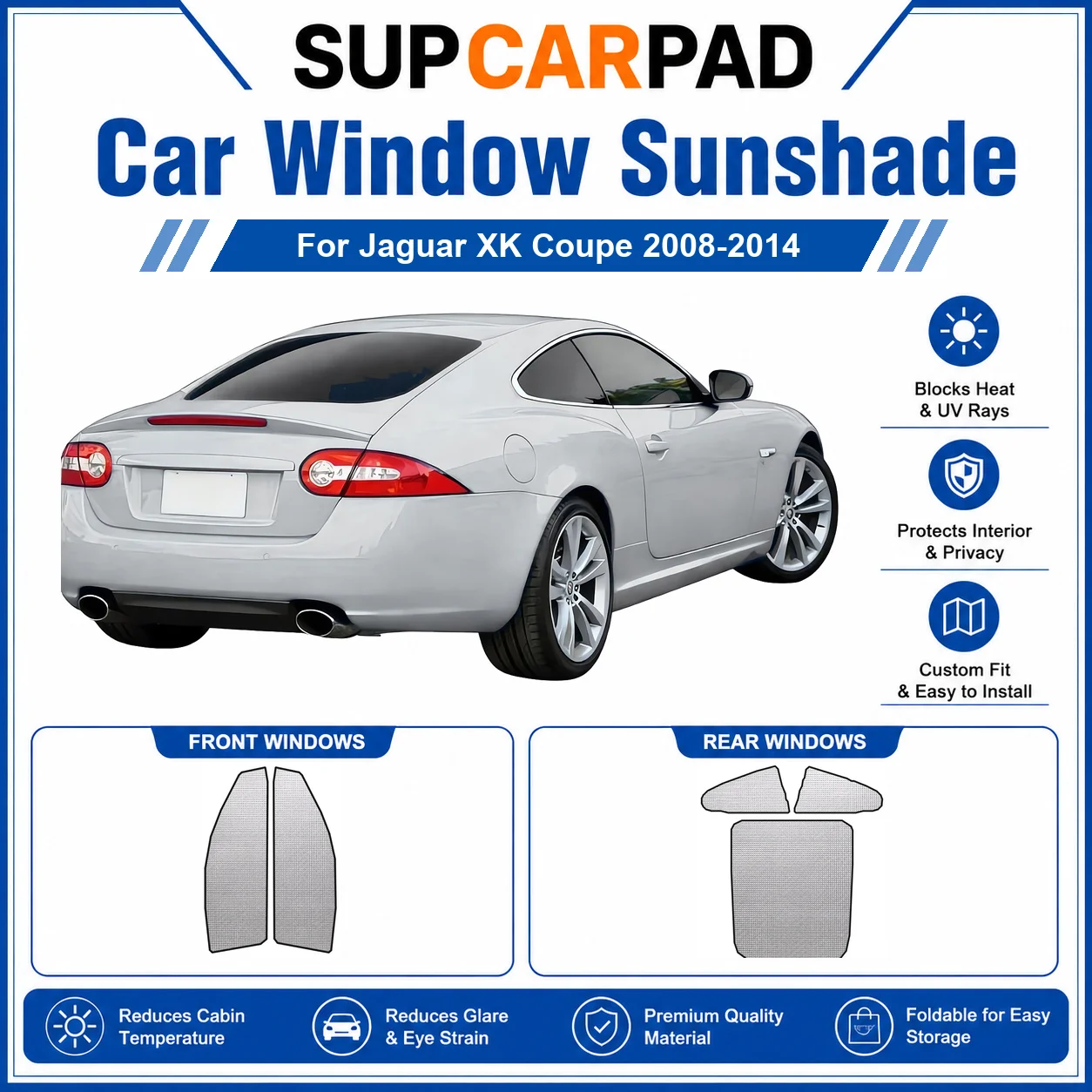 For Jaguar - Jaguar XK Coupe 2008-2014 Full Set Car Window Sunshades UV Block Privacy Heat Insulated Foldable Car Curtain