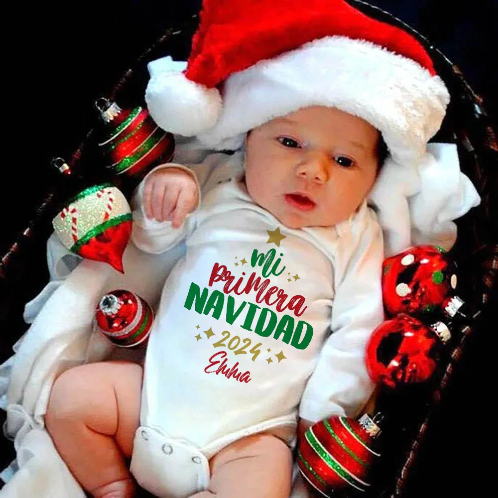 My First Christmas Spanish Print Newborn Baby Long Sleeve Romper Infant Holiday Outfit Infant Baptism Bodysuit Clothes Xmas Gift