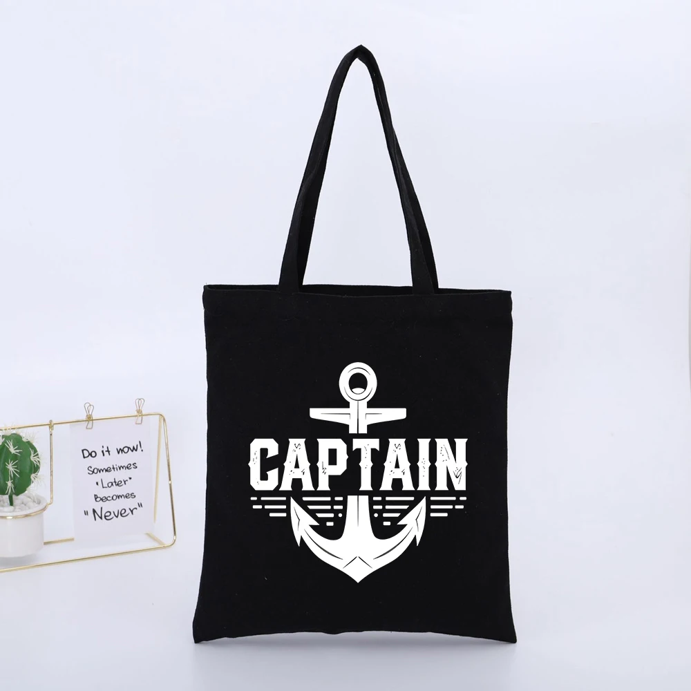 Anchor and Typography Print Canvas Tote Bag, Casual Style for Daily Shopping and Weekend Outings