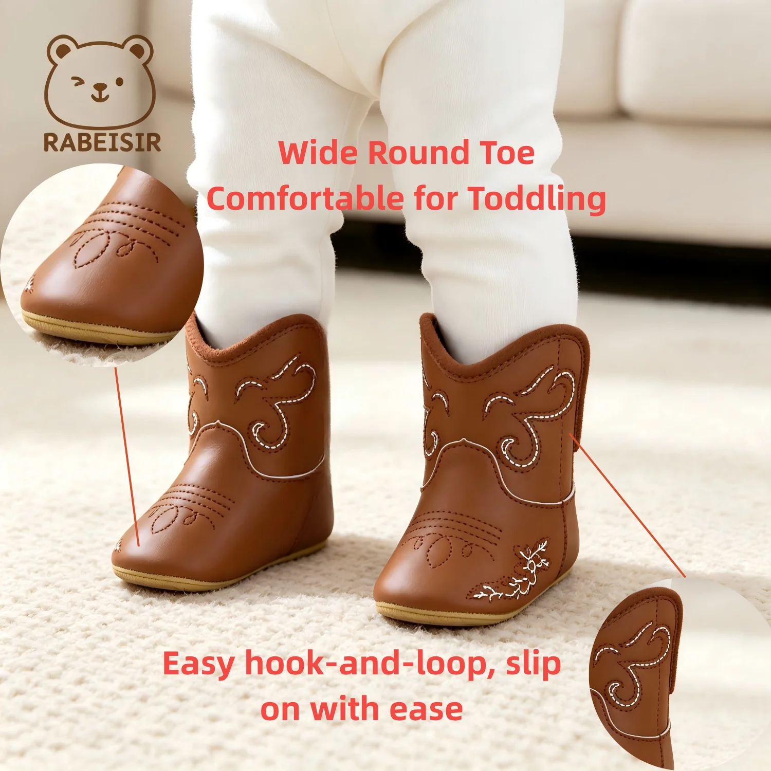 Baby Jungen Mädchen Vintage Western Cowboy Stiefel 0-18 Monate Retro Gestickte Weiche Sohle Babyschuhe – Detail 3