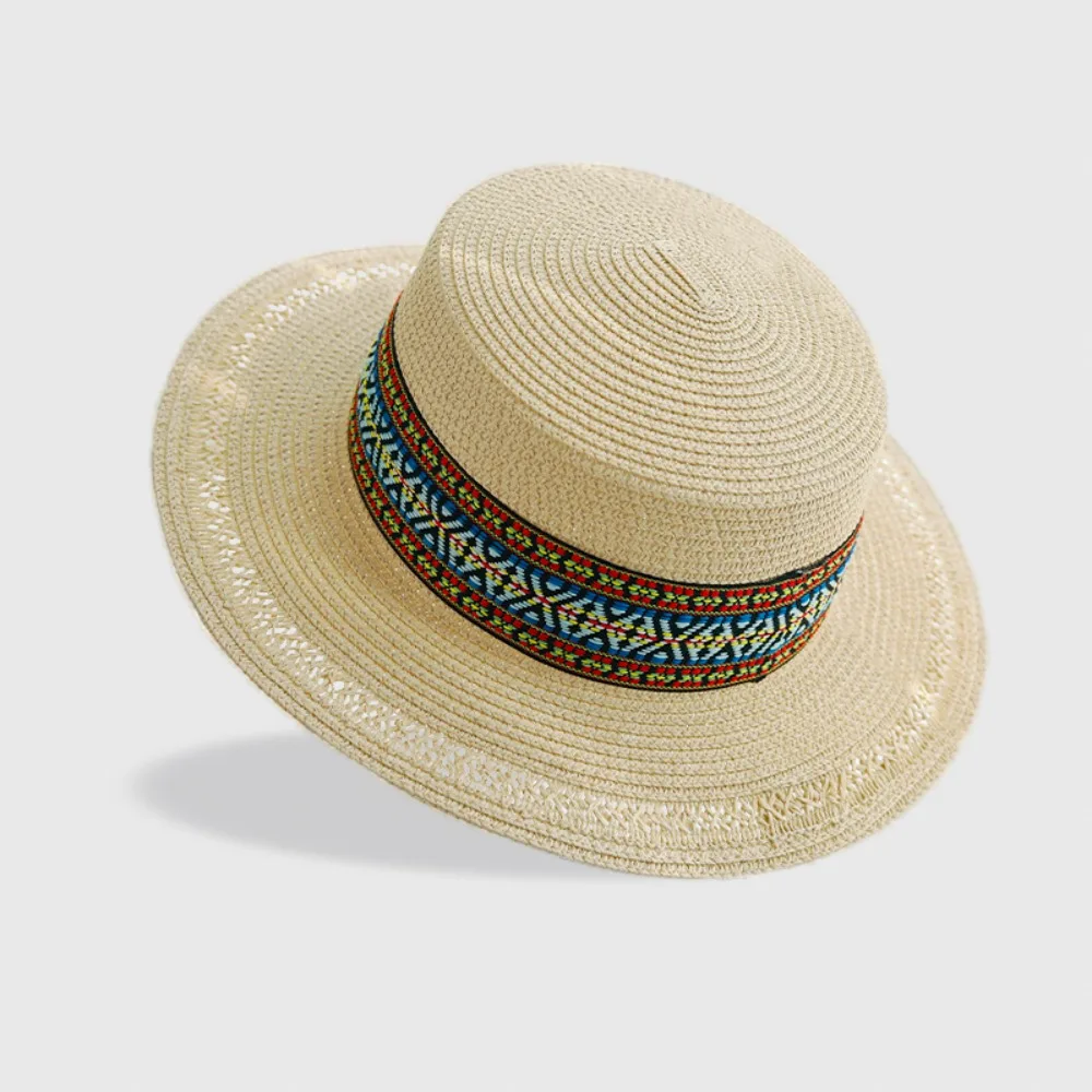 

Simple UV Protection Weave Straw Hat Boho Ethnic Style Beach Hat Bohemian Sunscreen Sun Protection Cap Spring