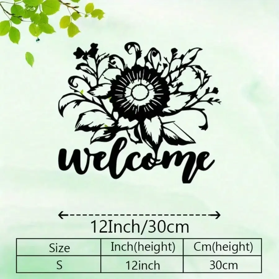 CIFBUY Iron Wall Art Vintage Floral Welcome Elegant Script Waterproof Metal Sculpture For Entryway Living Room Decor Gift