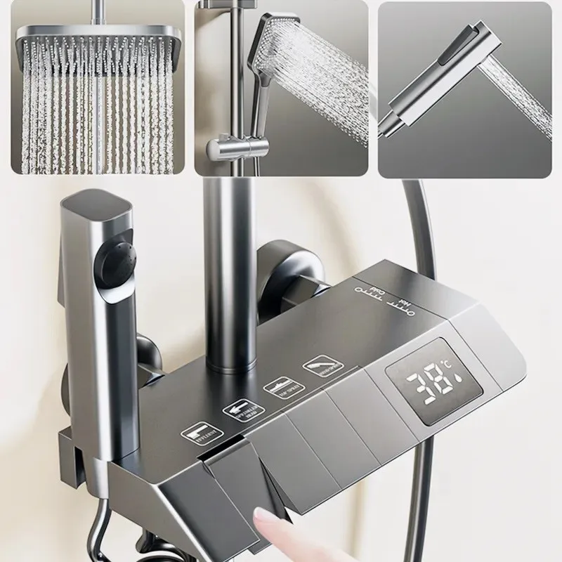 Wall Mounted Digital Constant Temperature Shower Set Piano Key Shower Waterfall Pressurized Shower Bathroom Luxury Shower Set