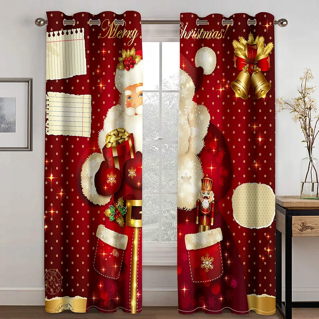 New Pink Ball Merry Chrismas Red Santa Claus Elk Drape 2 Pieces Free Shipping Thin Window Curtain for Living Room Bedroom Decor