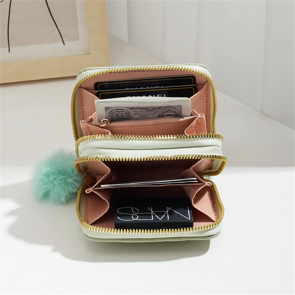 Monedero con cremallera, bolso de mano de Pu con doble cremallera, cartera para mujer, tarjetero acolchado, cartera para oficina, uso diario, compras