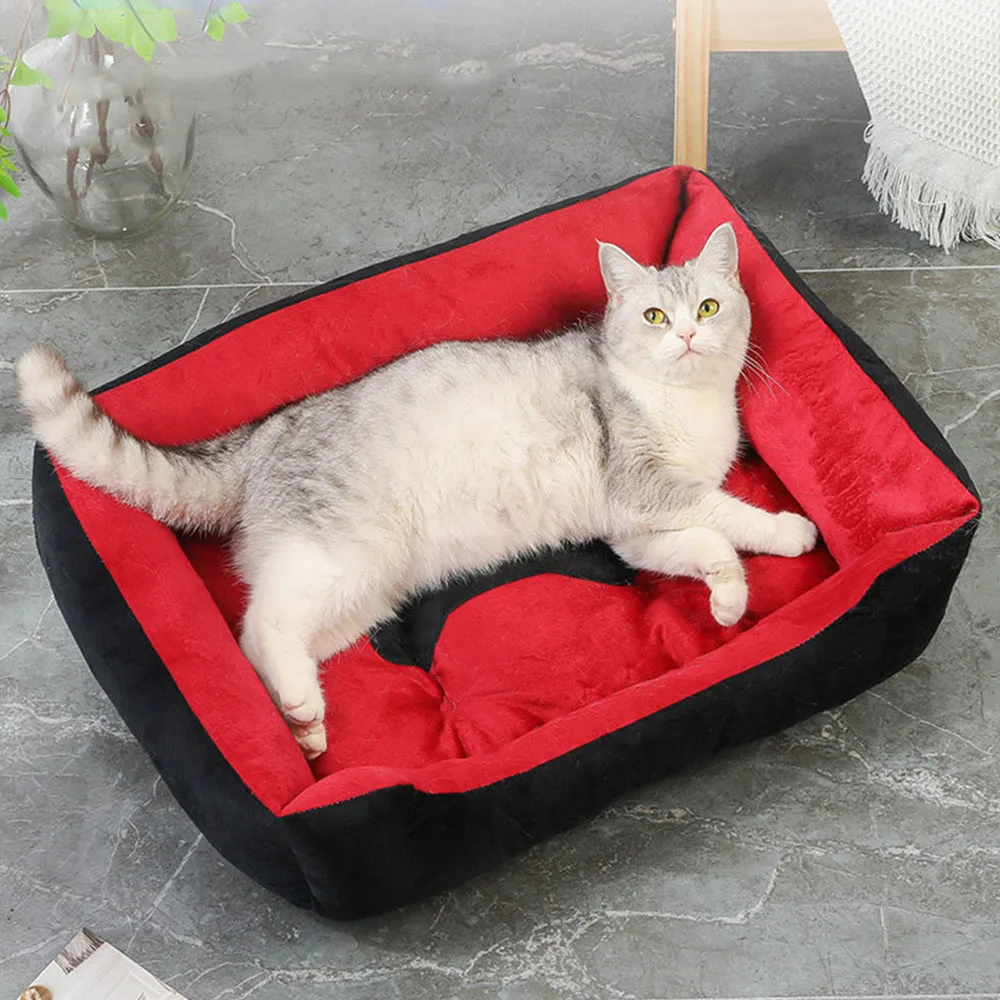 Warm Comfortable Cats Dog Sleeping Sofa Bed Soft PP Cotton Square Nest For Small Medium Large Dogs Pet Puppy Kennel Basket Mat