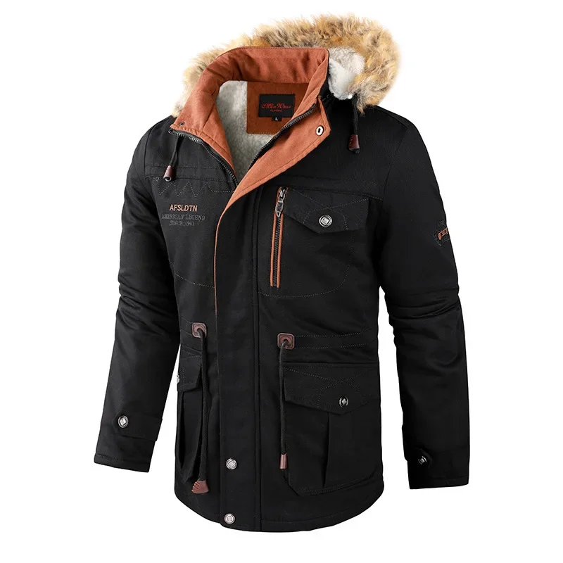 Piumini lunghi con cappuccio da uomo parka caldi nuovi cappotti invernali Casual da uomo all\'aperto Multi tasche cappotti Slim maschili di buona