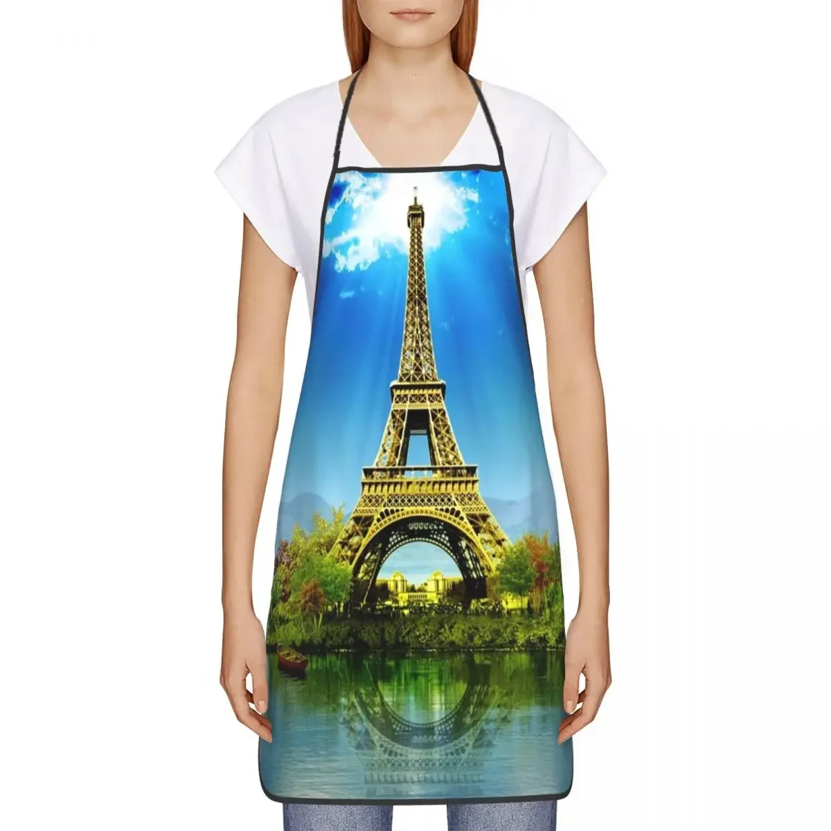 Wonderful Eiffel Tower Apron for Women Men Unisex Bib Romantic France Kitchen Cooking Tablier Cuisine Chef Painting