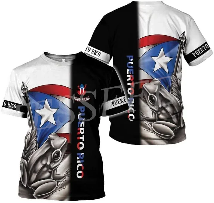 Camiseta de manga corta con nombre personalizado, ropa de calle informal con estampado 3D de Puerto Rico Boricua Taino, Mar caribeño, Verano