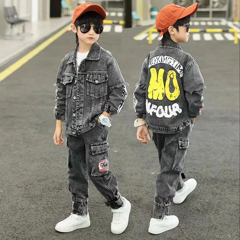 Conjunto de abrigo y pantalones de algodón para niño y adolescente, traje de Jean adorable para primavera y otoño, regalo de Navidad, 2 uds./set, 2024