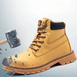 High-top Work Boots for Men Anti-smash Anti-puncture Safety Shoes Waterproof Mens Boots New Leather Work Zapatos Para Hombres