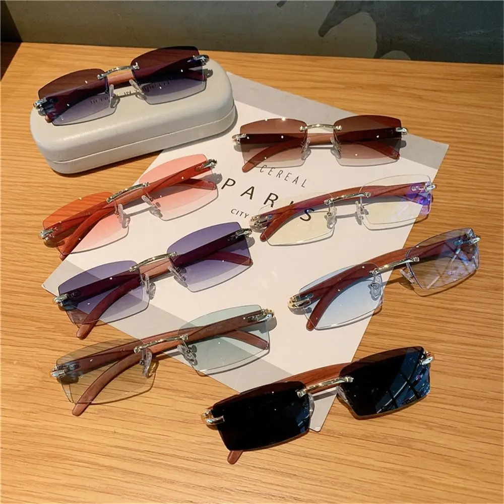 Driving Shades Rectangle Sun Glasses Frameless Eyewear Summer UV400 Gradient Punk Sunglasses for Women Men Riding Glasses