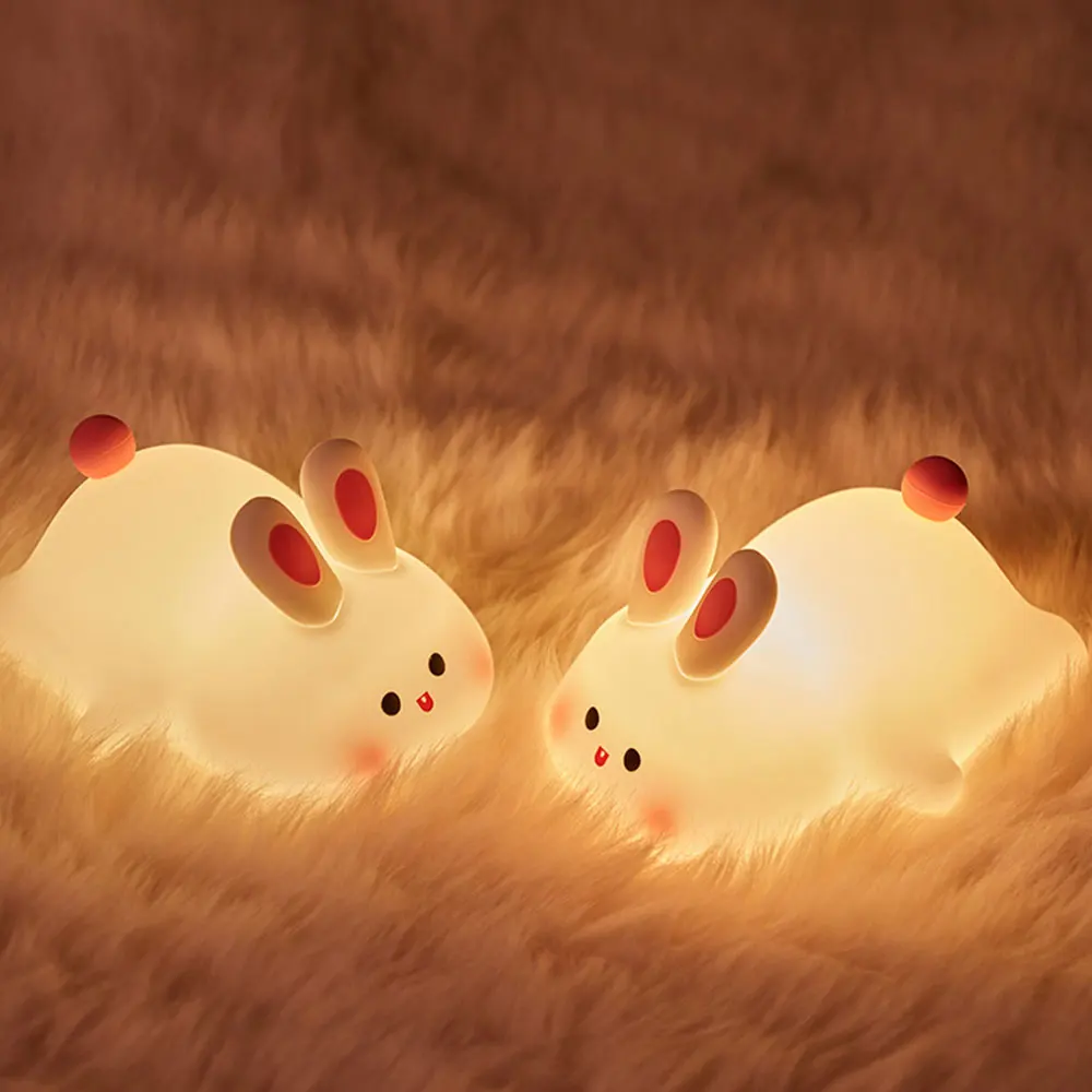 Silicone LED Rabbit Night Light Rechargeable Pat Light Touch Sensor Bedside Lamp Dimmable Baby Nursery Light Bedroom Decor