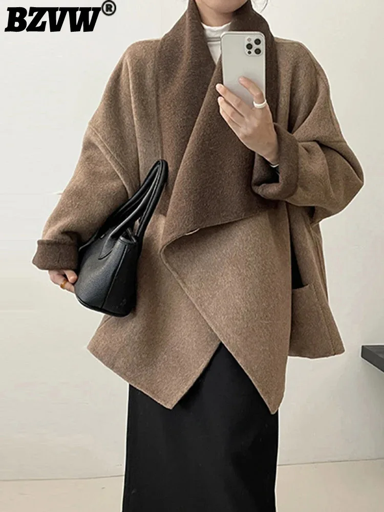 

BZVW Office Lady Color Block Double Sided Woolen Coat Women Scarf Collar Shawl Cape Design Coats 2024 Autumn Winter New 25Z1090