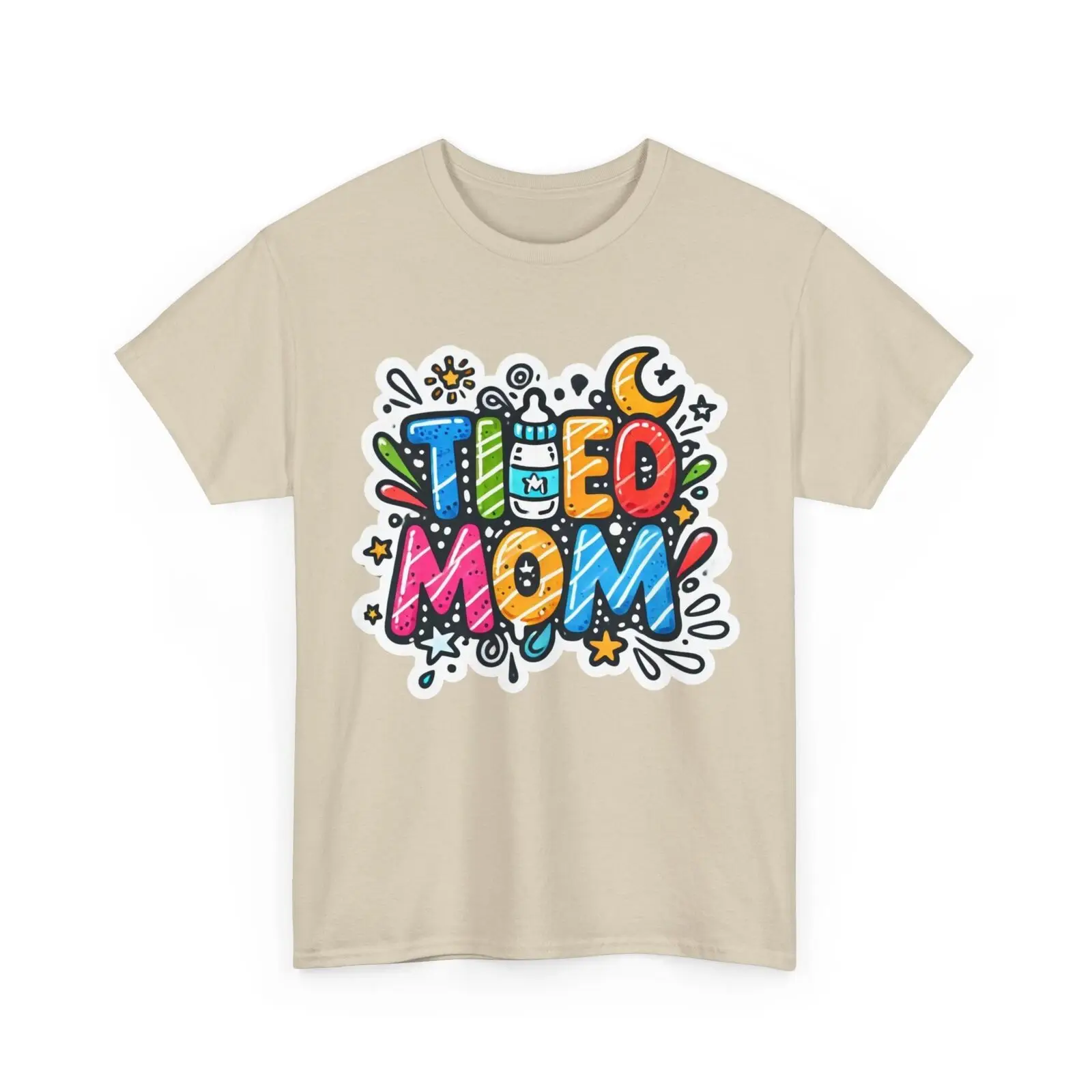 Funny Tired Mom T-Shirt – Colorful Graphic, Mom Life Humor Tee