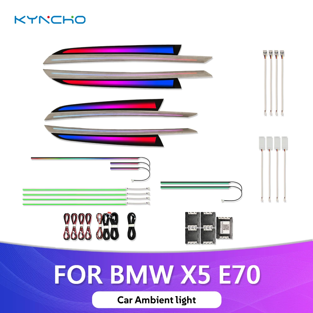 KYNCHO LED Car Ambient Light Kit for BMW X5 E70 64 Colors RGB Bluetooth App Control Symphony Auto Interior Lighting