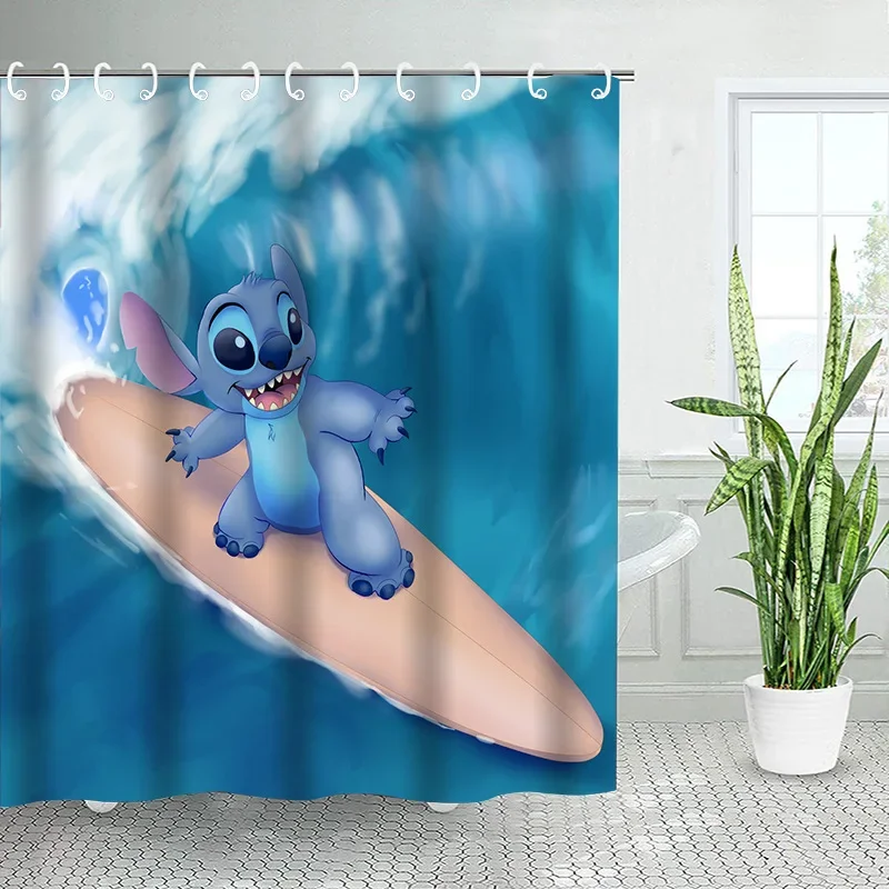 Disney Stitch Bathroom Curtains Shower Curtain Set for Bathroom Cartoon Curtain