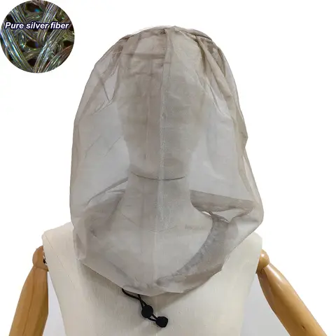 EMF Protection Head Cover Silver Fiber Mosquito Net Multi-function Anti Insect Bee Mesh Hat Outdoor Fishing Caps Face Protector
