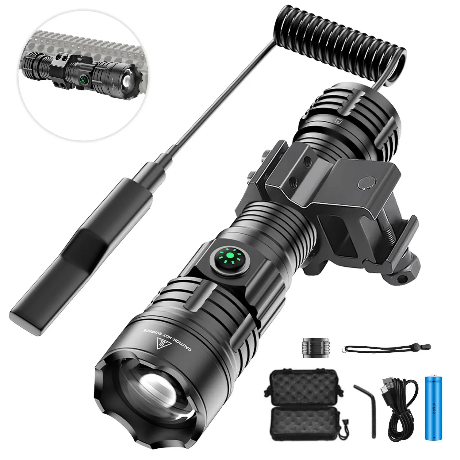 LED Flashlight Tactical Night Scout Hunting Lights Set Long-Shot Powerful Type-C Rechargeable Outdoor Waterproof Torch