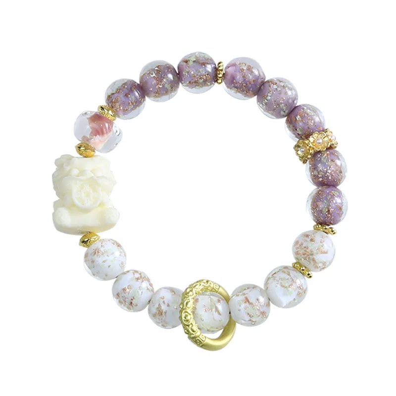 

Lucky Charm Bracelet with Two Tone Glaze and Gold Eating Beast for Women Elegant Fresh Natural Jewelry Gifts