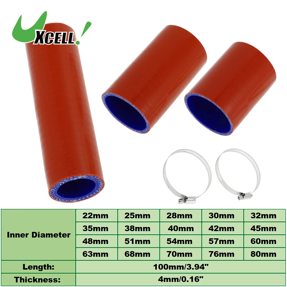 

UXCELL 1 Set 100mm Length 0 Degree Black Red Car Silicone Hose with Clamps Coolant Hose Universal 38/40/42/45/48/51/54/57mm ID