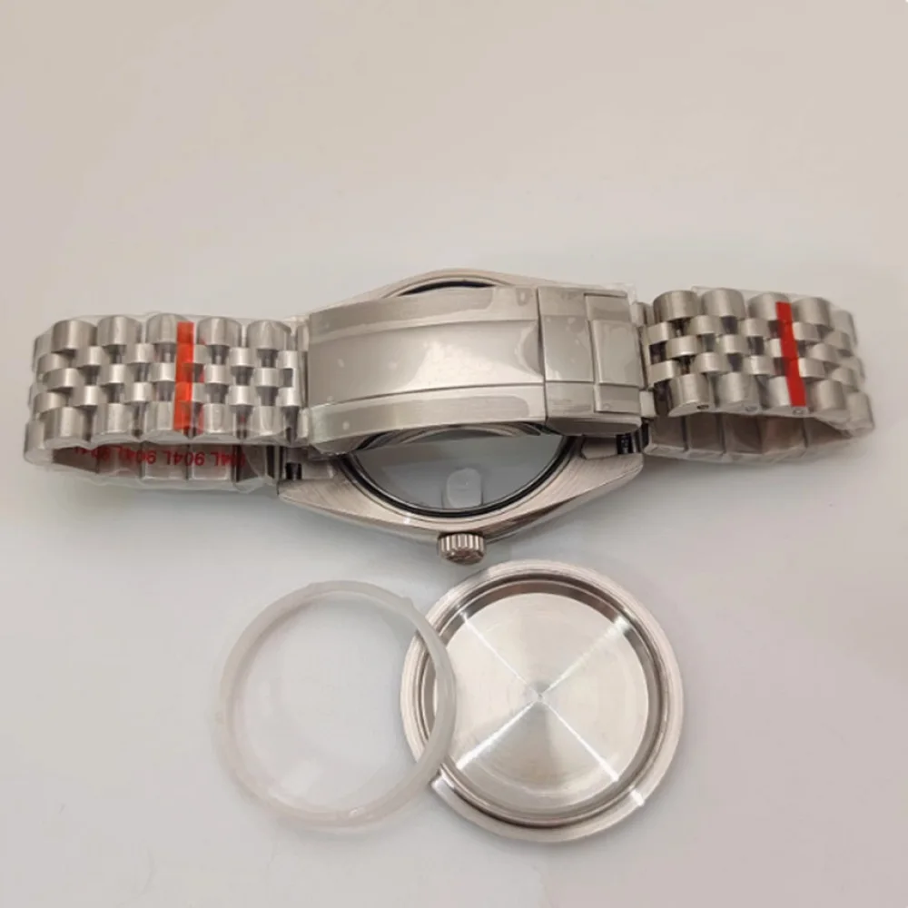 Cassa per orologio da 41 mm + cinturino per cassa in acciaio inossidabile da uomo Miyota 8285 con cinturino in acciaio inossidabile con cristallo di zaffiro per movimento 8285